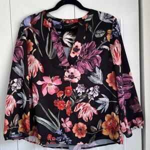 J. Crew Pink and Red Graphic Blouse with 3/4 Sleeves